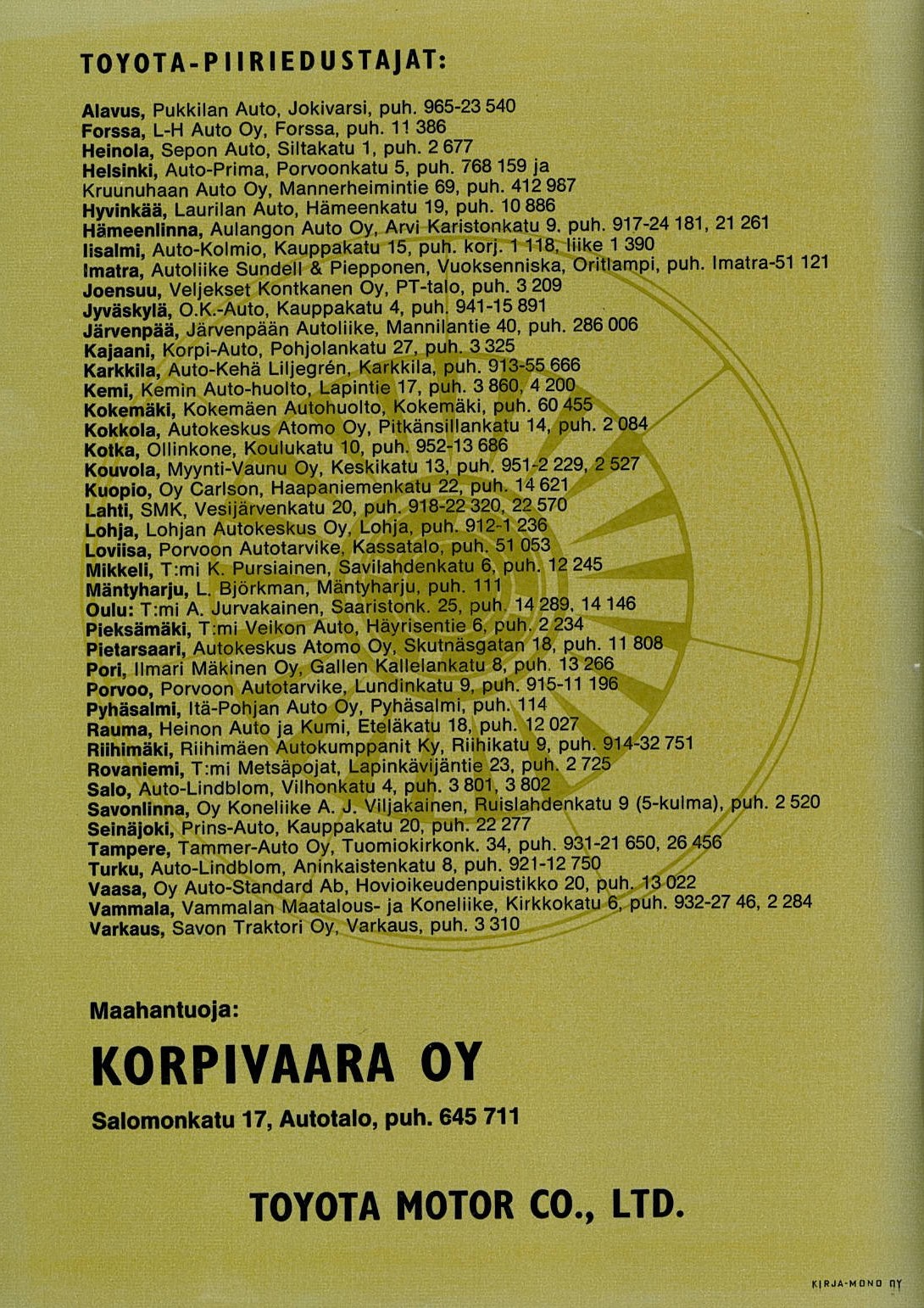 Toyota Crown; Omistajan käsikirja - Image 2