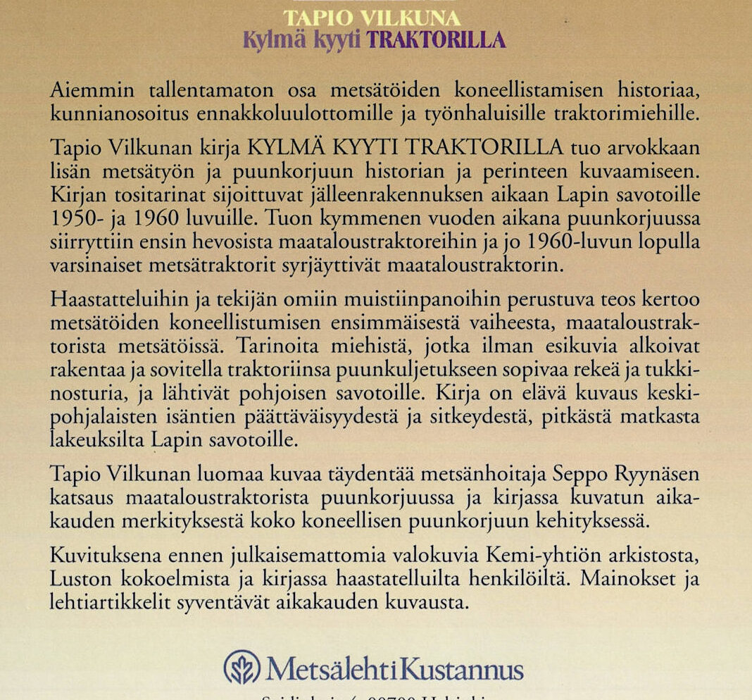 Kylmä kyyti TRAKTORILLA; Vilkuna Tapio antikvariaattikirja - Image 3